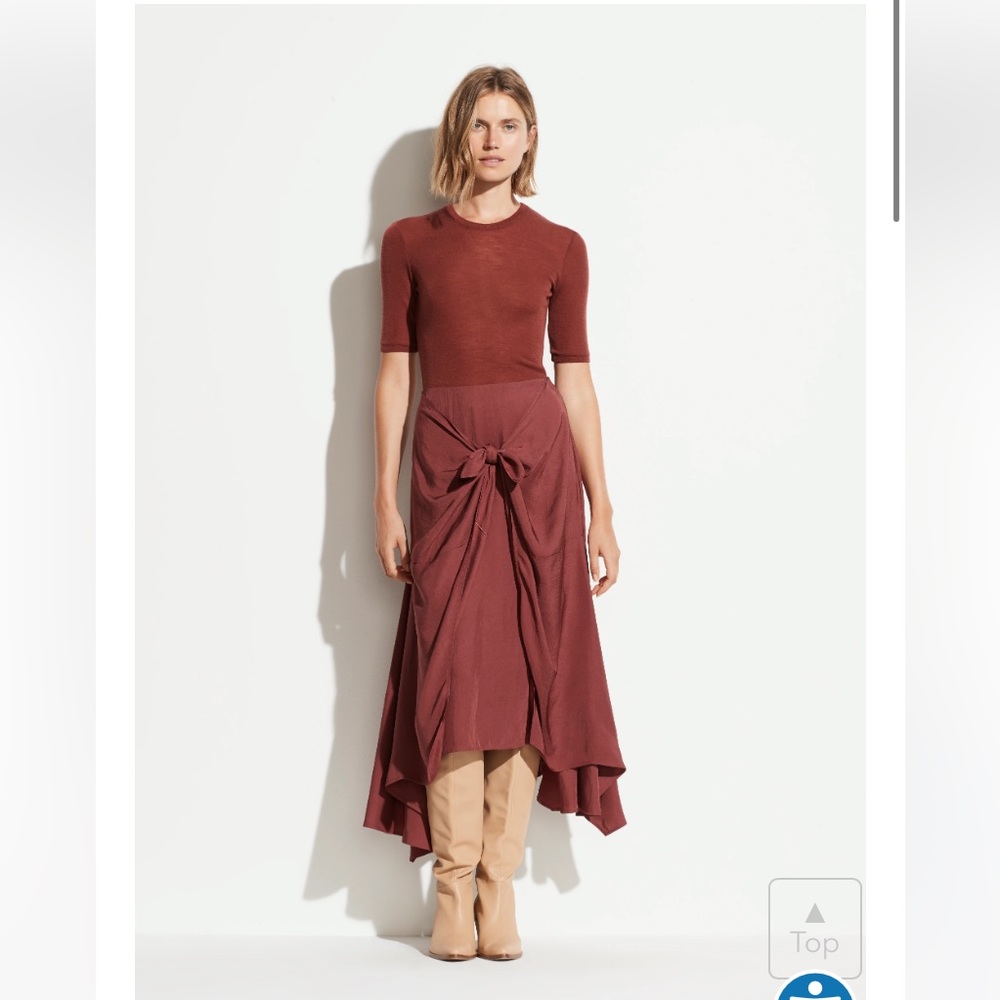 VINCE Tie Front Satin Midi Skirt DK ROSEWOOD